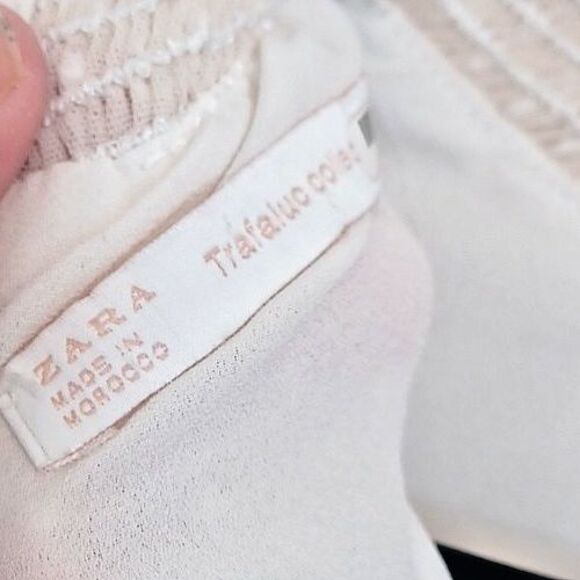 Zara Blouse Womens S Ivory Sheer Longsleeve Mock Neck Peasant Boho Cottagecore - Picture 11 of 11